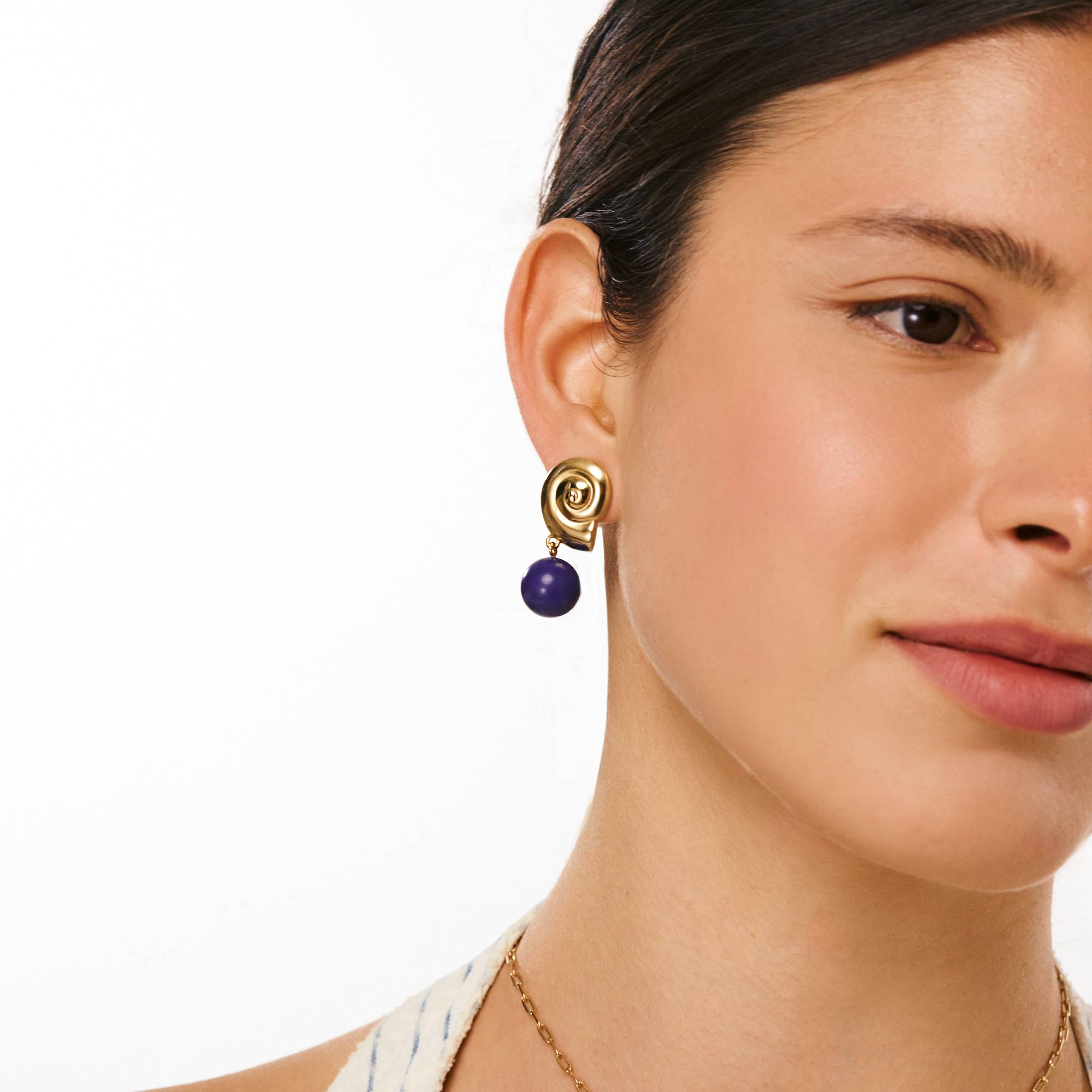 Spiral Shell Blue Drop Earrings - Gold-2 product photo