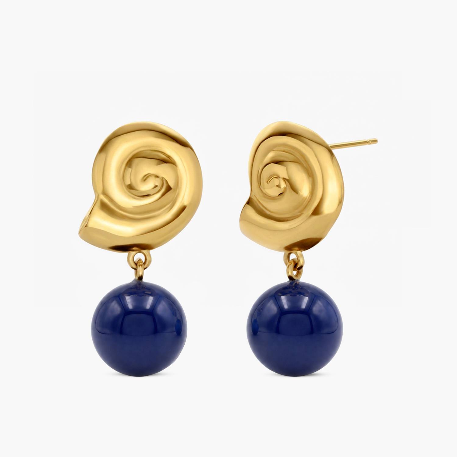 Spiral Shell Blue Drop Earrings - Gold-1 product photo