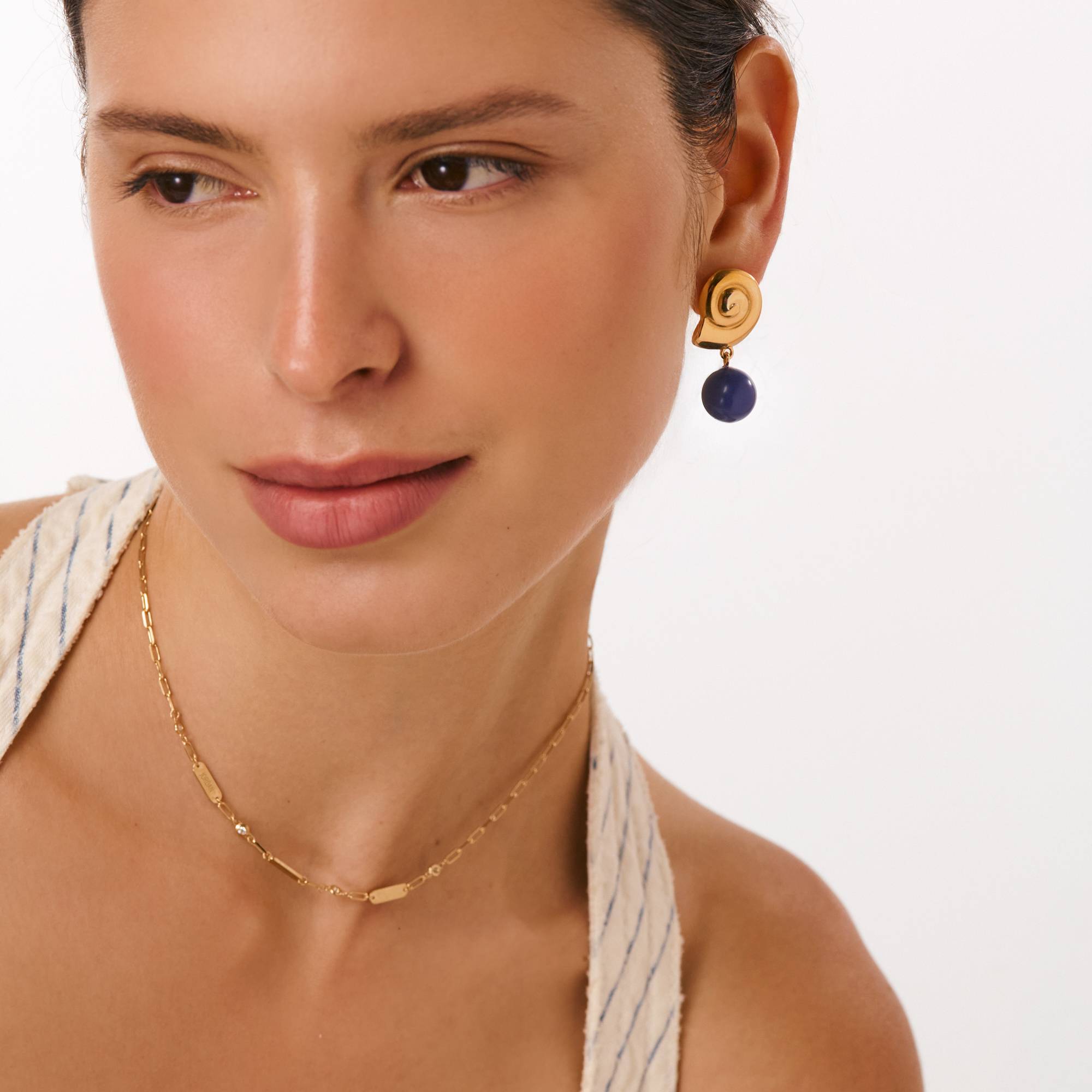 Spiral Shell Blue Drop Earrings - Gold-3 product photo