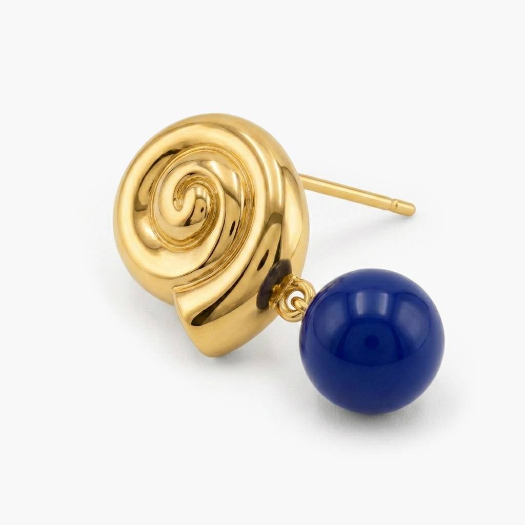 Spiral Shell Blue Drop Earrings - Gold-4 product photo