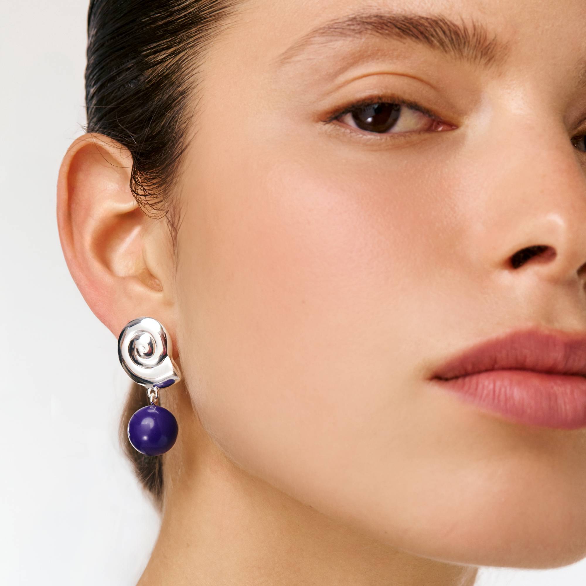 Spiral Shell Blue Drop earrings - Silver-2 product photo