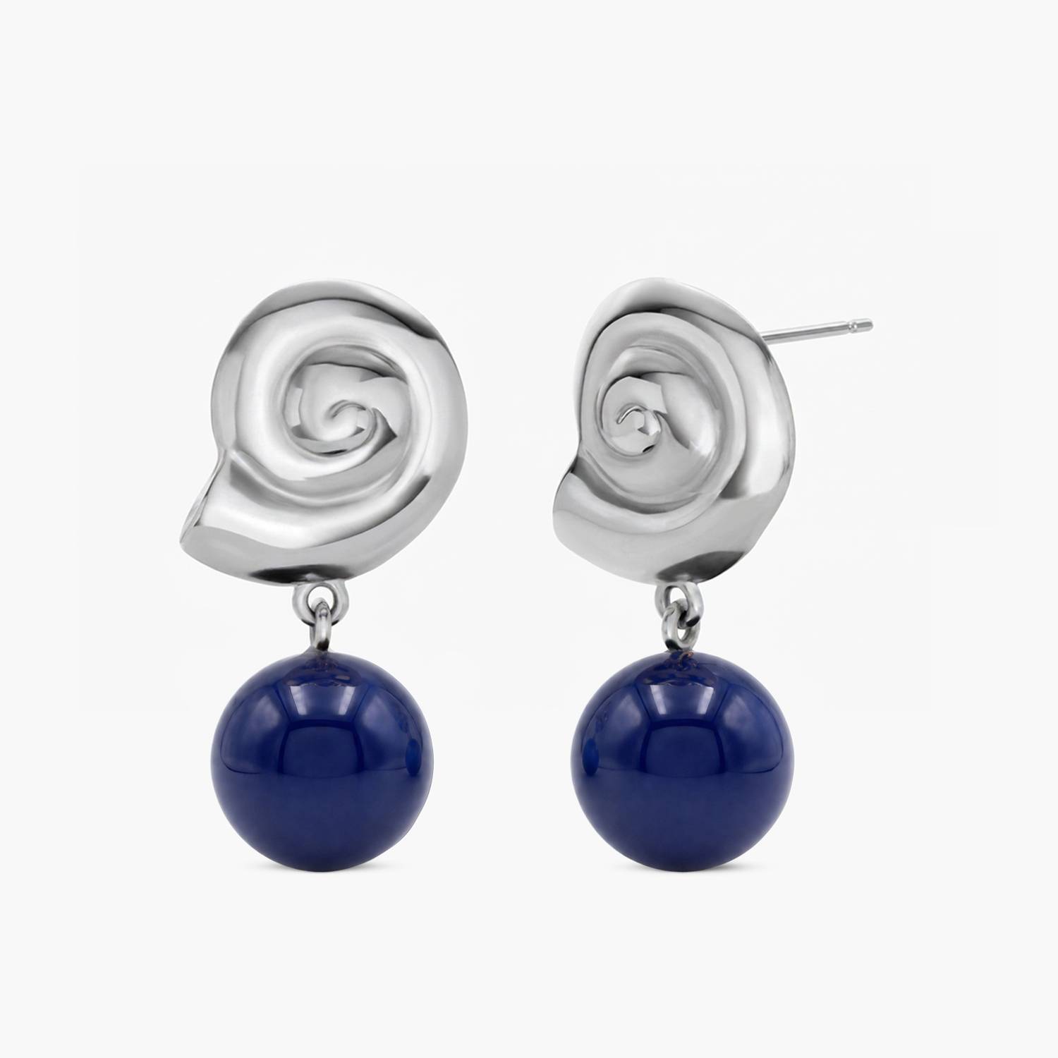 Spiral Shell Blue Drop earrings - Silver-1 product photo