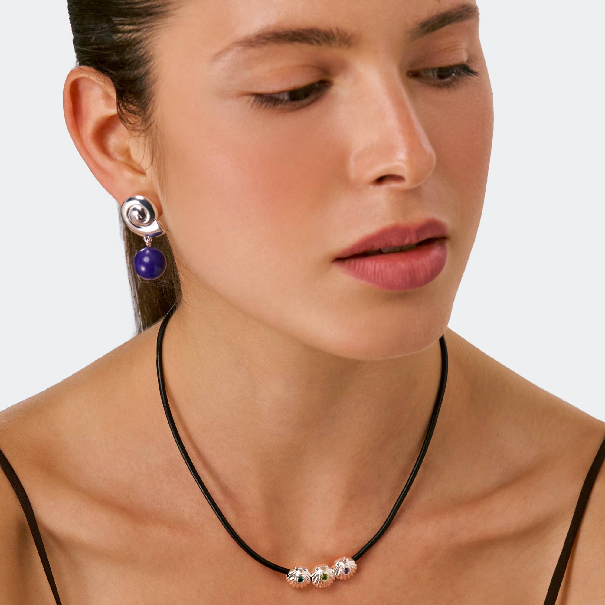 Spiral Shell Blue Drop earrings - Silver-4 product photo