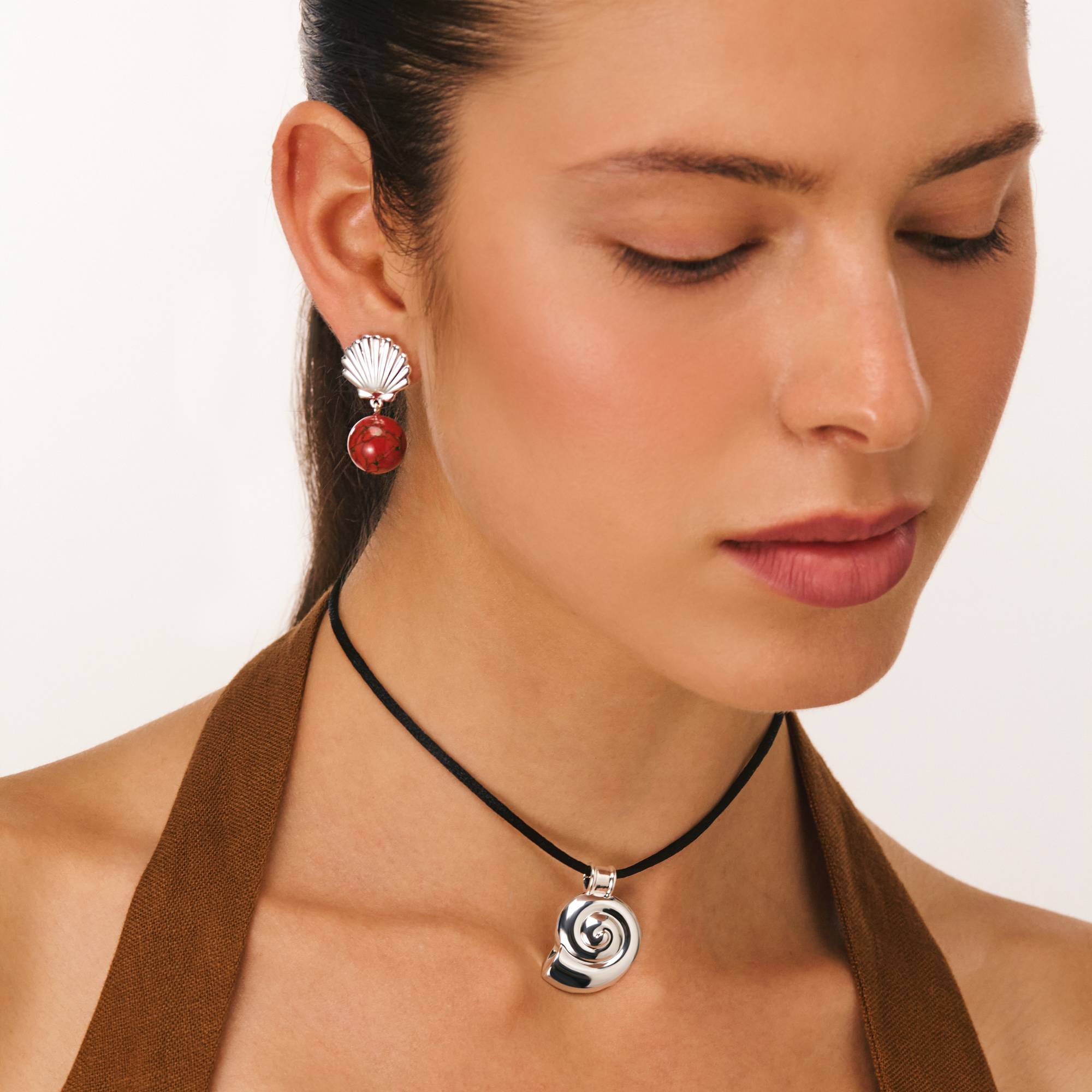 Spiral Shell Necklace - Silver-2 product photo