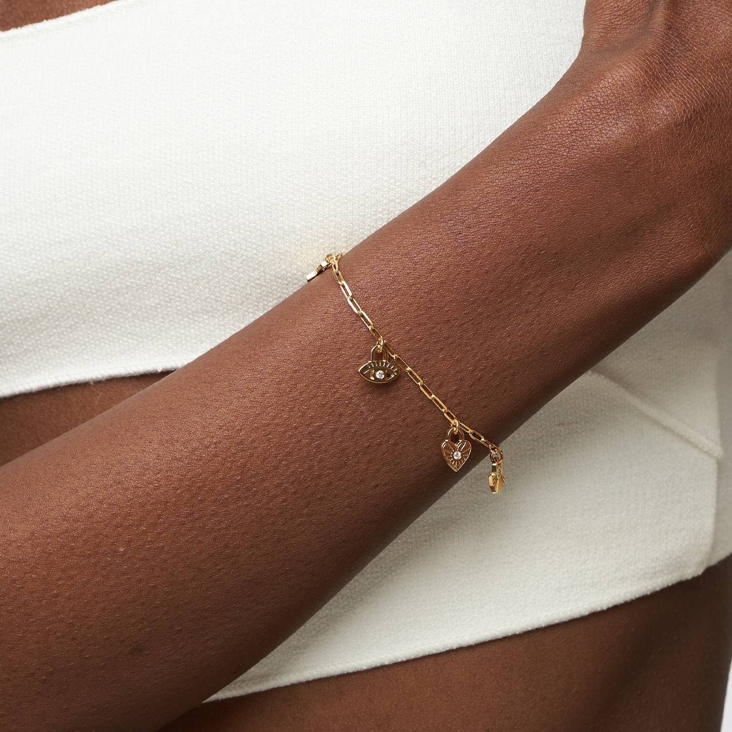 Bracelet/Bracelet de cheville charmes spirituels avec Diamants - Or Vermeil-1 photo du produit