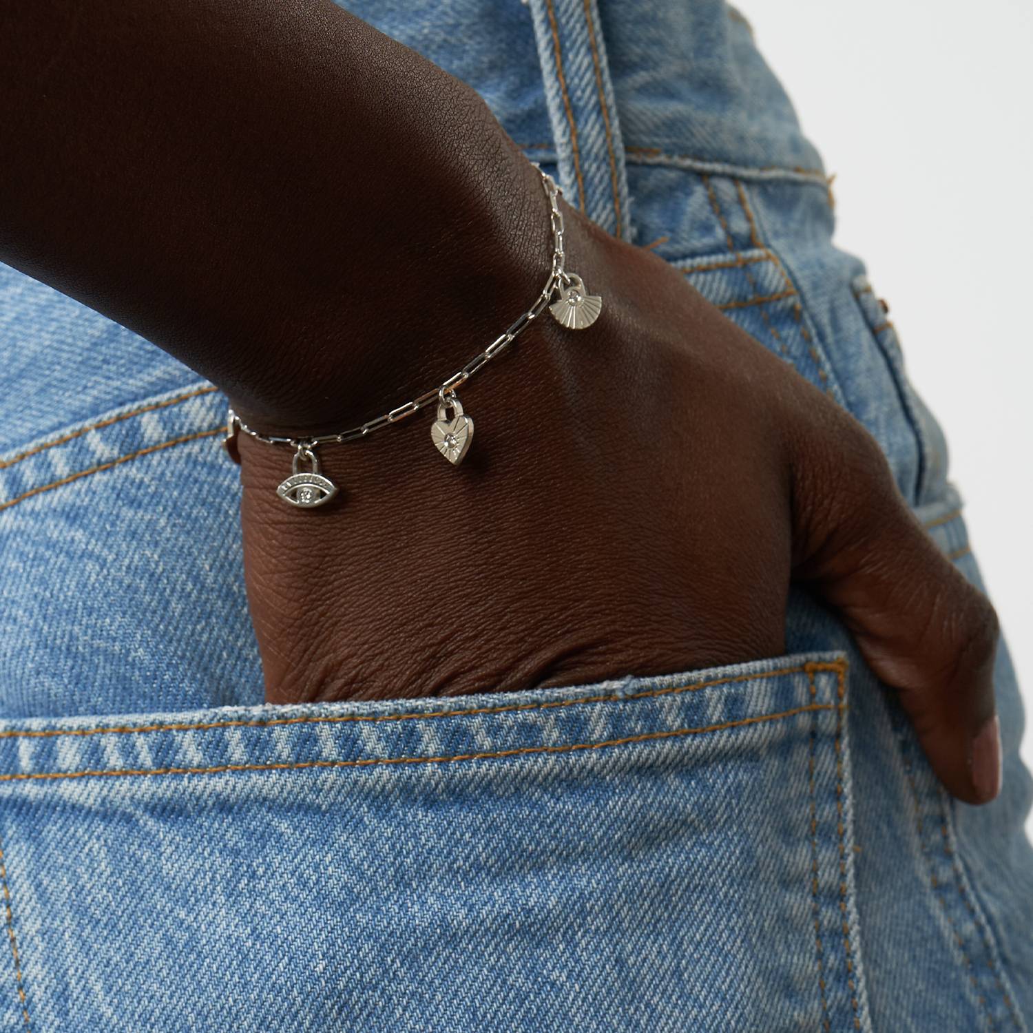 Bracelet/Bracelet de Cheville charmes spirituels avec Diamants - Argent-1 photo du produit