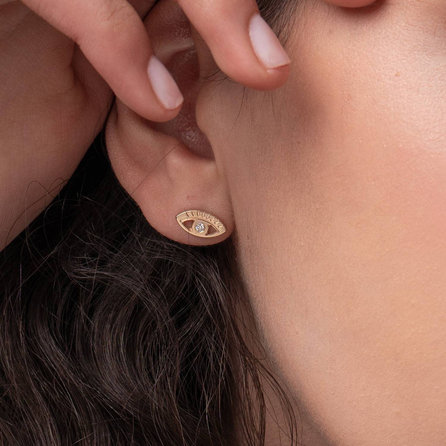 Boucles d'oreilles Spirituelles avec Diamants - Or Jaune 14 carats-5 photo du produit