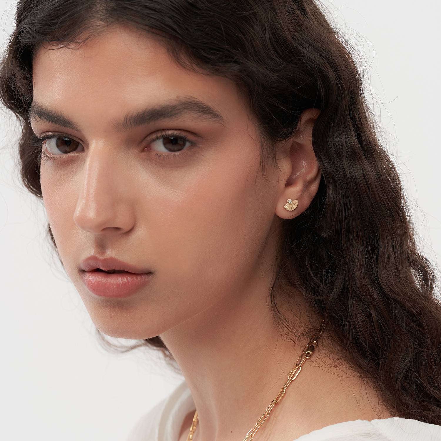 Spiritual Stud Earrings set with Diamonds  - Gold Vermeil-3 product photo
