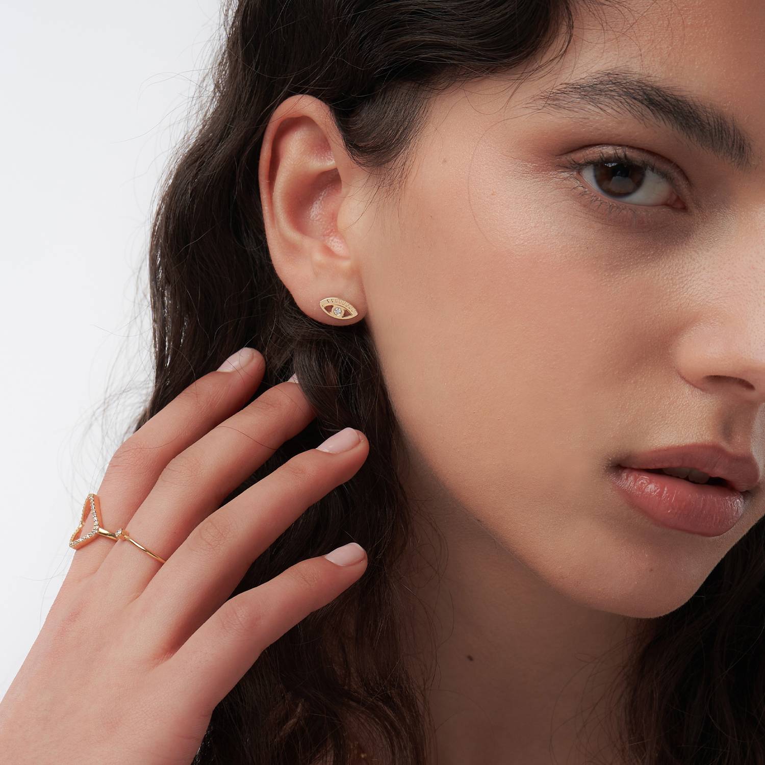 Spiritual Stud Earrings set with Diamonds  - Gold Vermeil-5 product photo