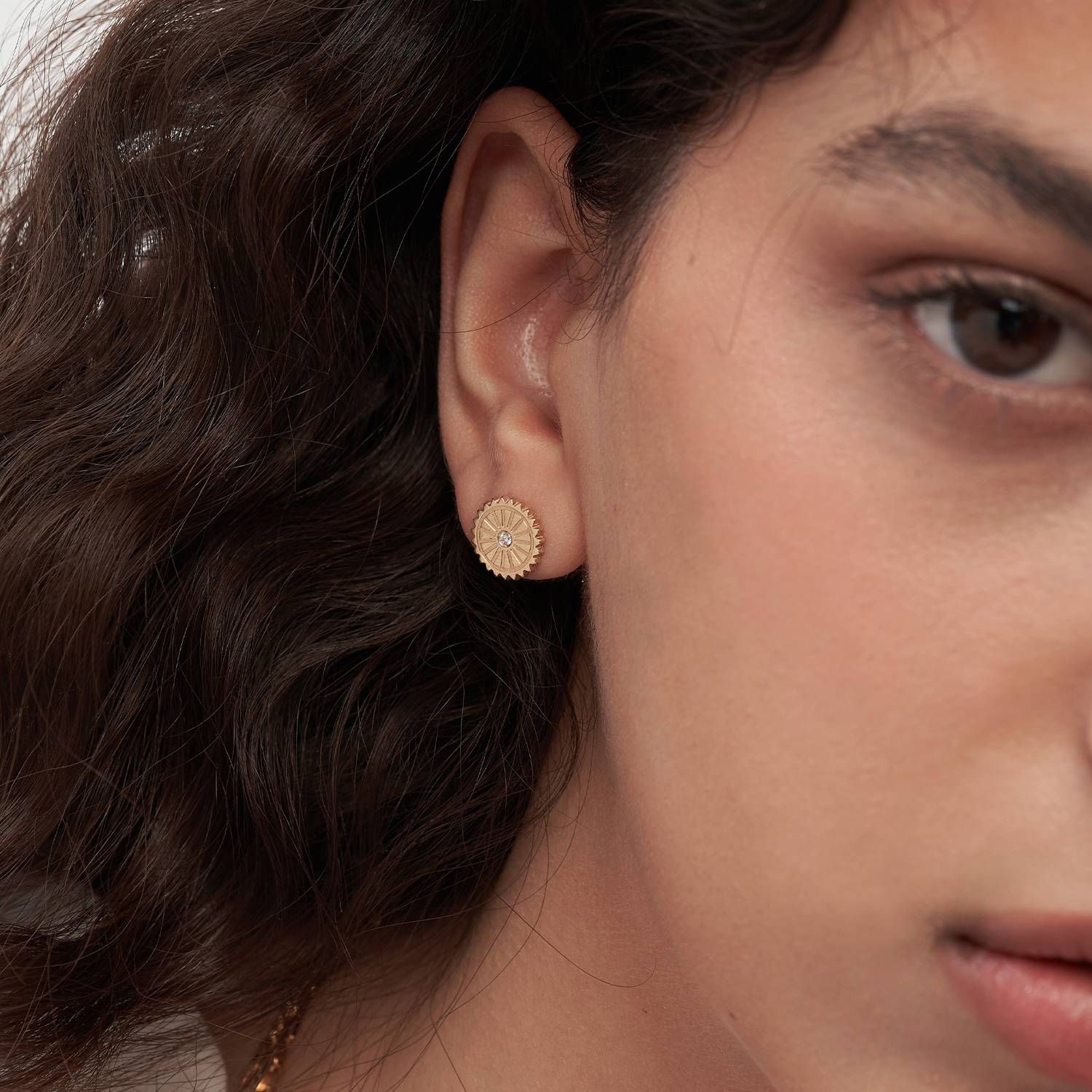 Spiritual Stud Earrings set with Diamonds  - Gold Vermeil-6 product photo