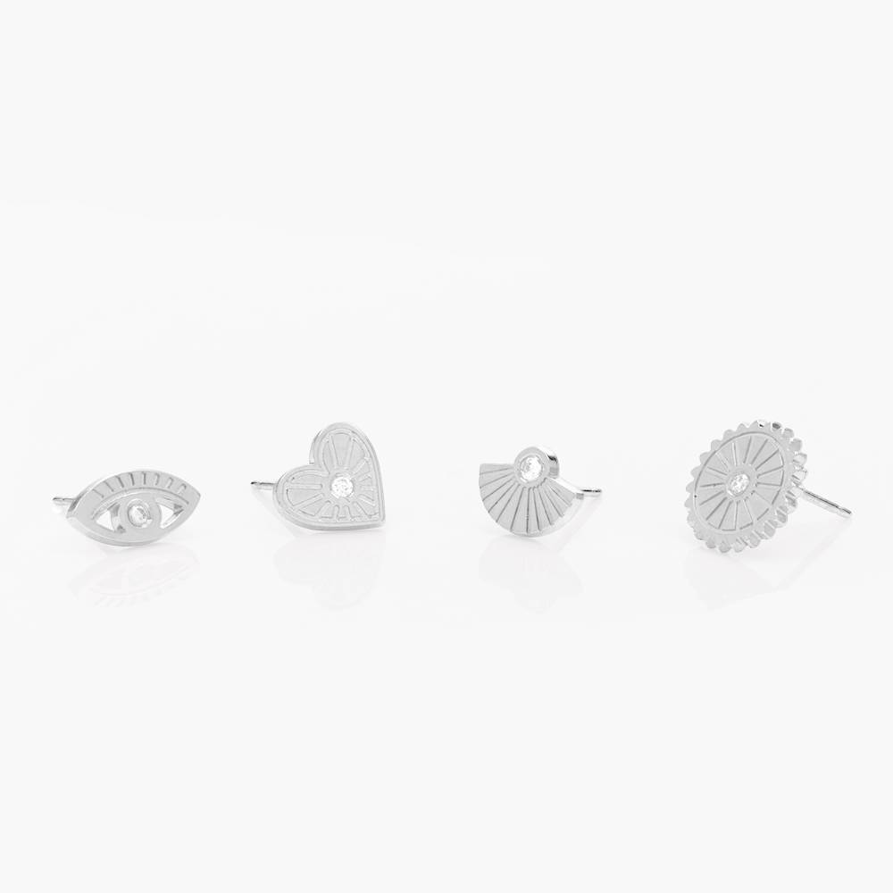 Spiritual Stud Earrings set with Diamonds - Silver product photo