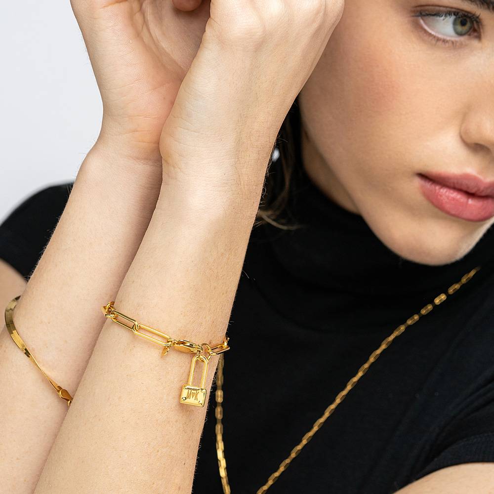 Square Initial Lock Bracelet - Gold Vermeil product photo