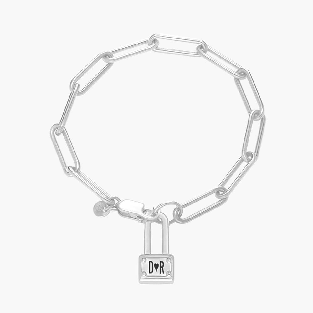 Square Initial Lock Bracelet - Silver product photo