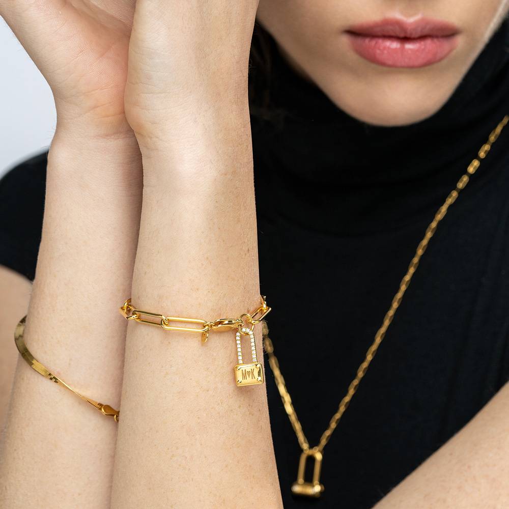 Square Initial Lock Bracelet With Diamonds - Gold Vermeil-1 product photo