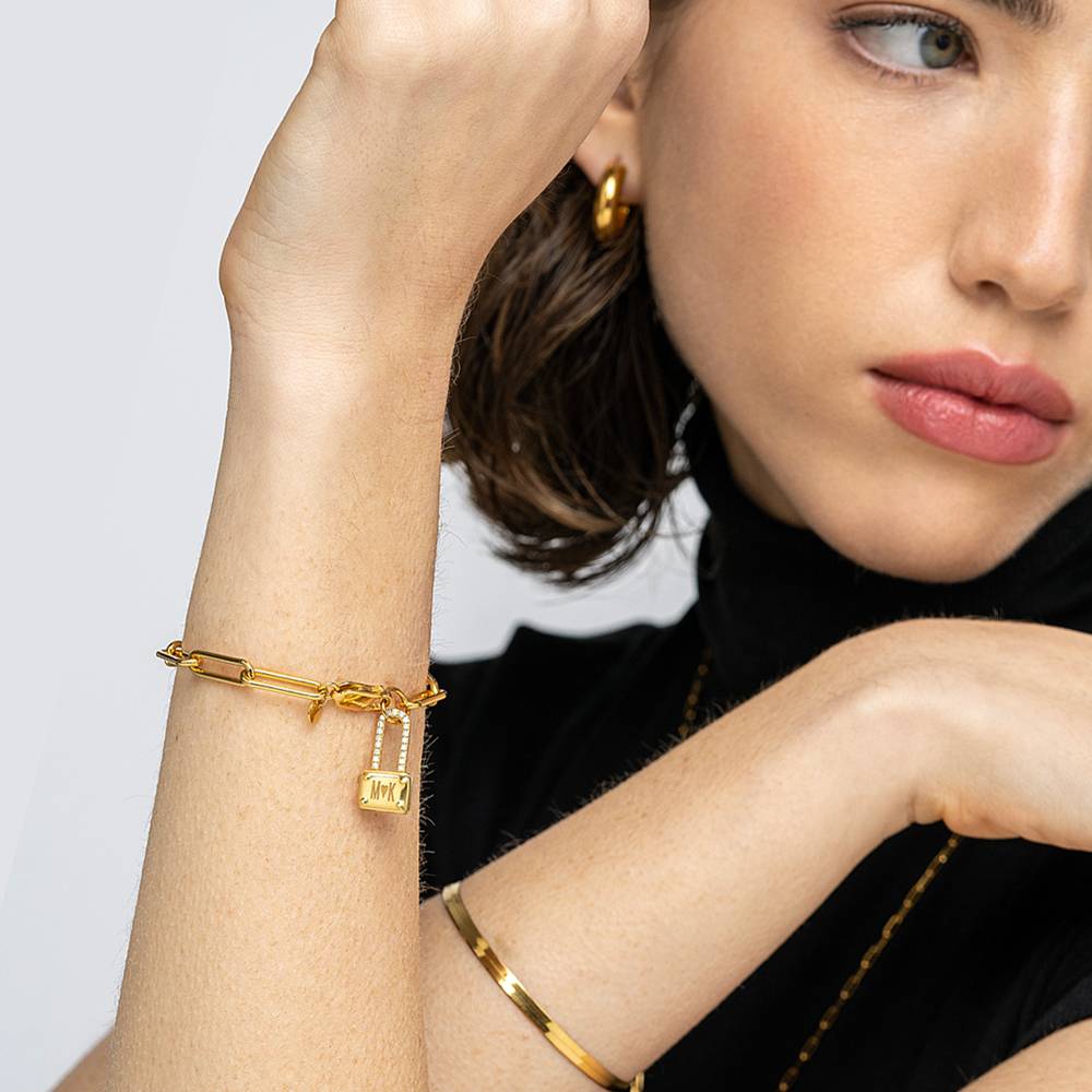 Square Initial Lock Bracelet With Diamonds - Gold Vermeil-3 product photo