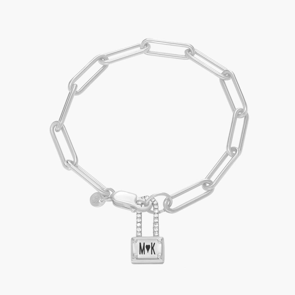 Square Initial Lock Bracelet With Diamonds - Silver-1 product photo