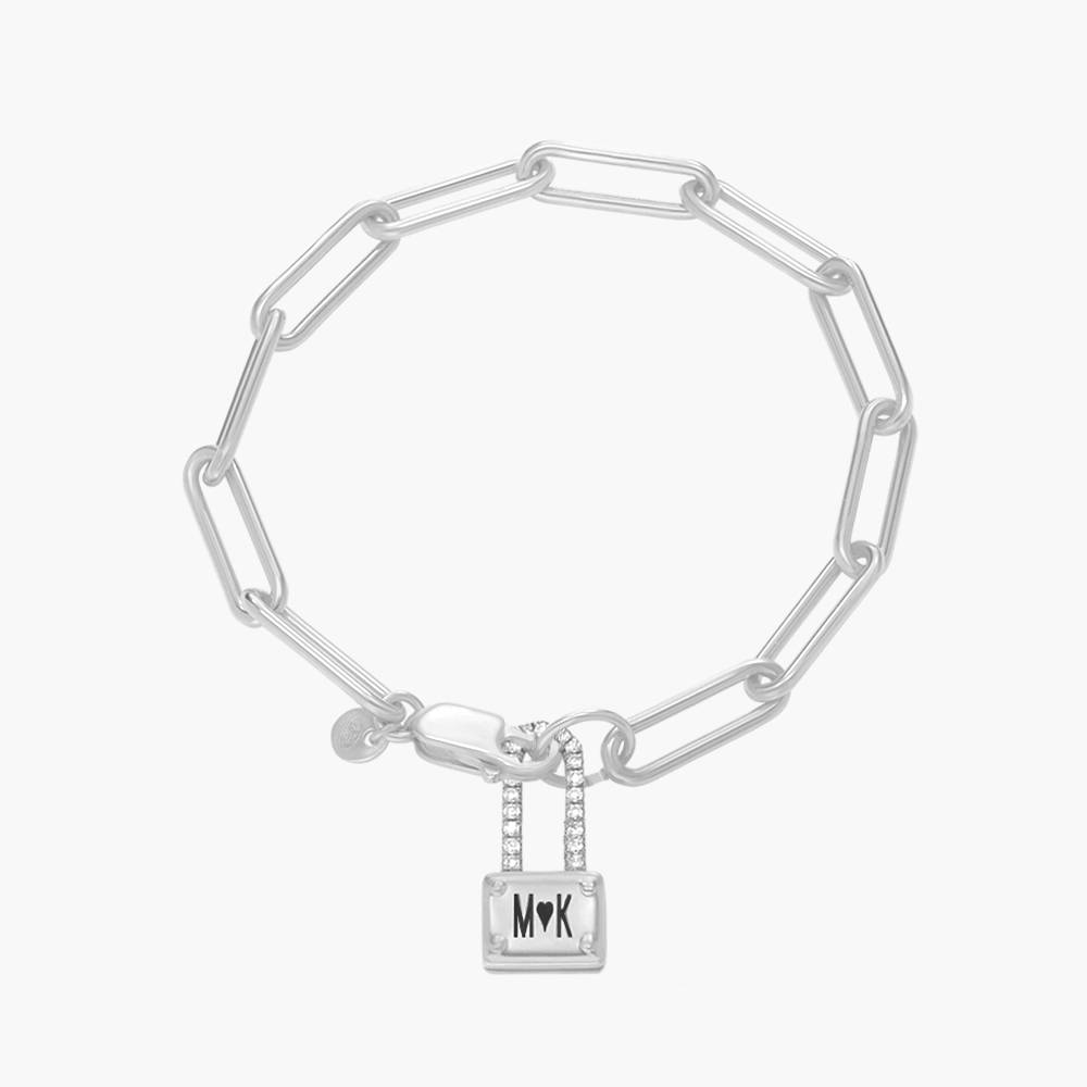 Square Initial Lock Bracelet with Diamonds - Silver