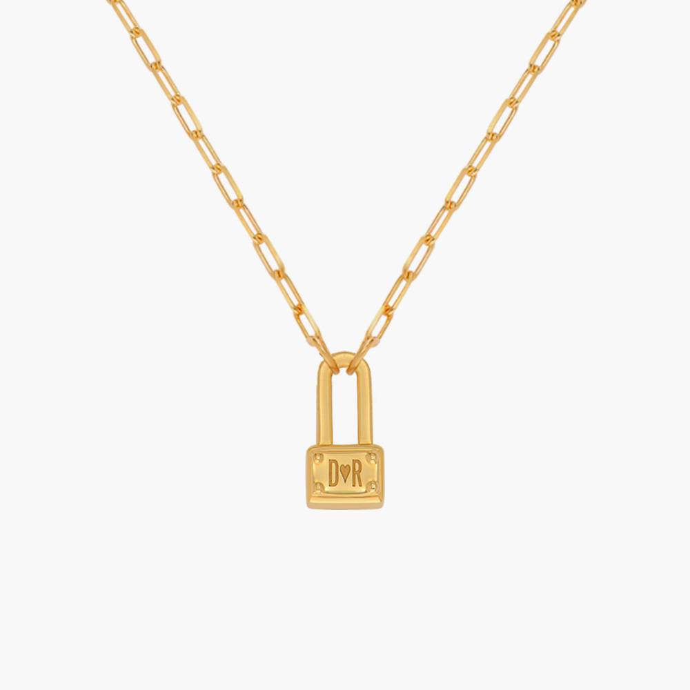 Square Initial Lock Necklace - Gold Vermeil-3 product photo