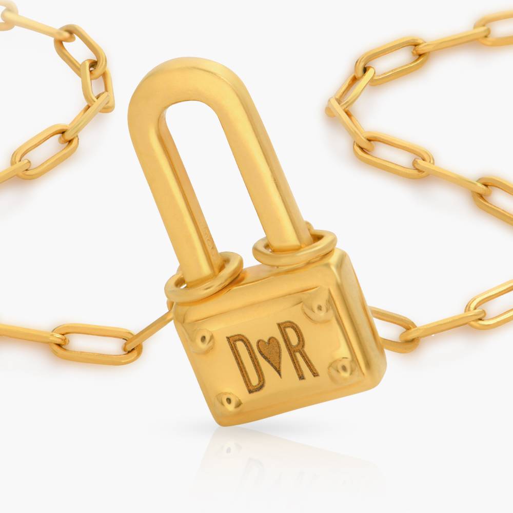 Square Initial Lock Necklace - Gold Vermeil-6 product photo