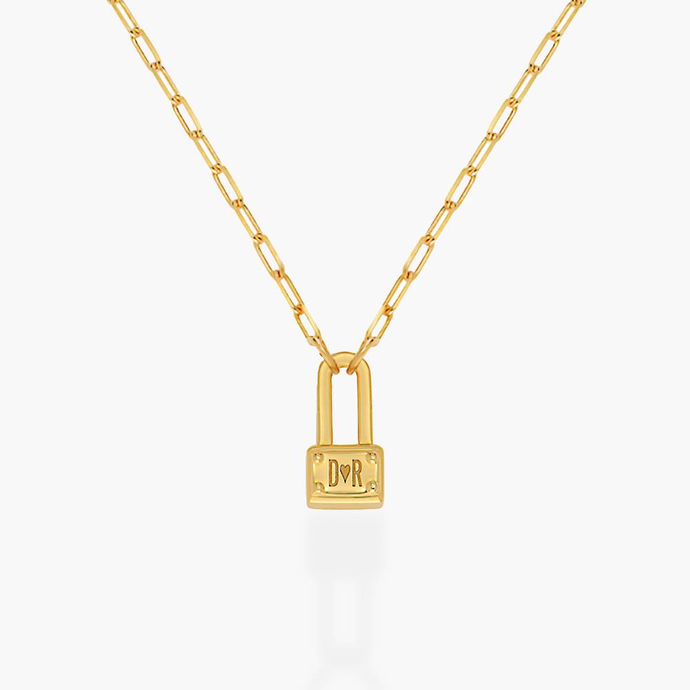 Square Initial Lock Necklace - Gold Vermeil-2 product photo