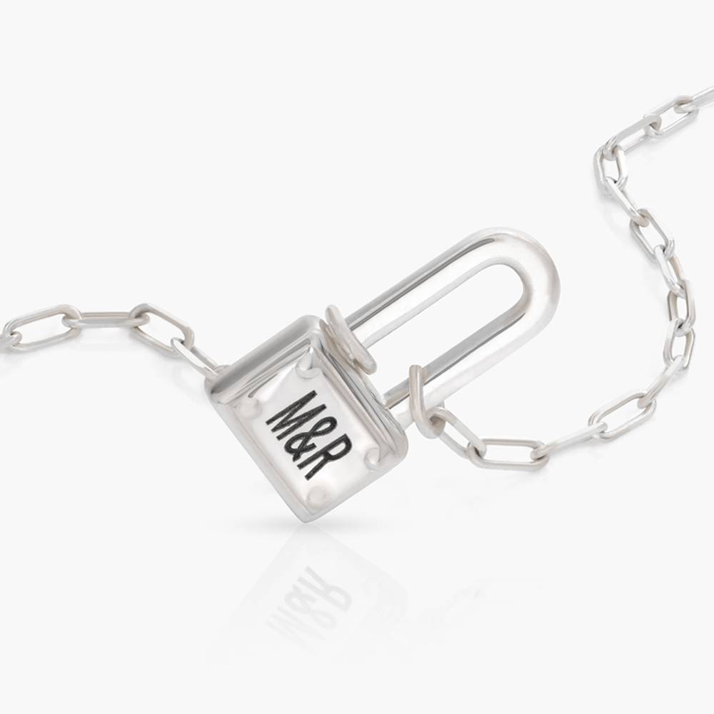 Square Initial Lock Necklace - Silver-2 product photo