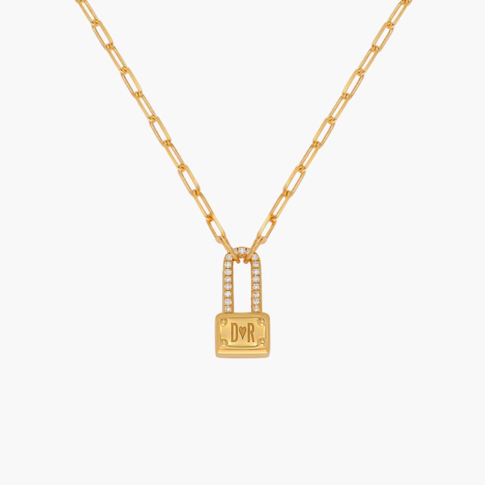 Square Initial Lock Necklace With Diamonds -Gold Vermeil-1 product photo