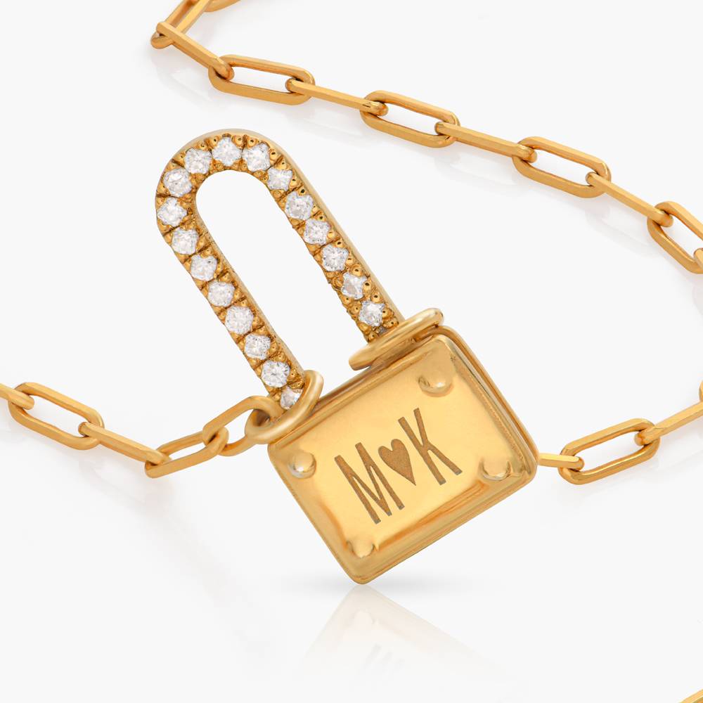 Square Initial Lock Necklace with Diamonds -Gold Vermeil