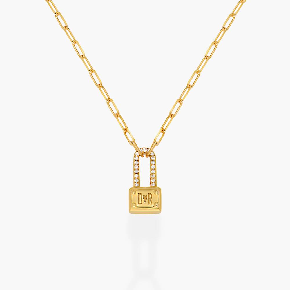 Square Initial Lock Necklace With Diamonds -Gold Vermeil-5 product photo