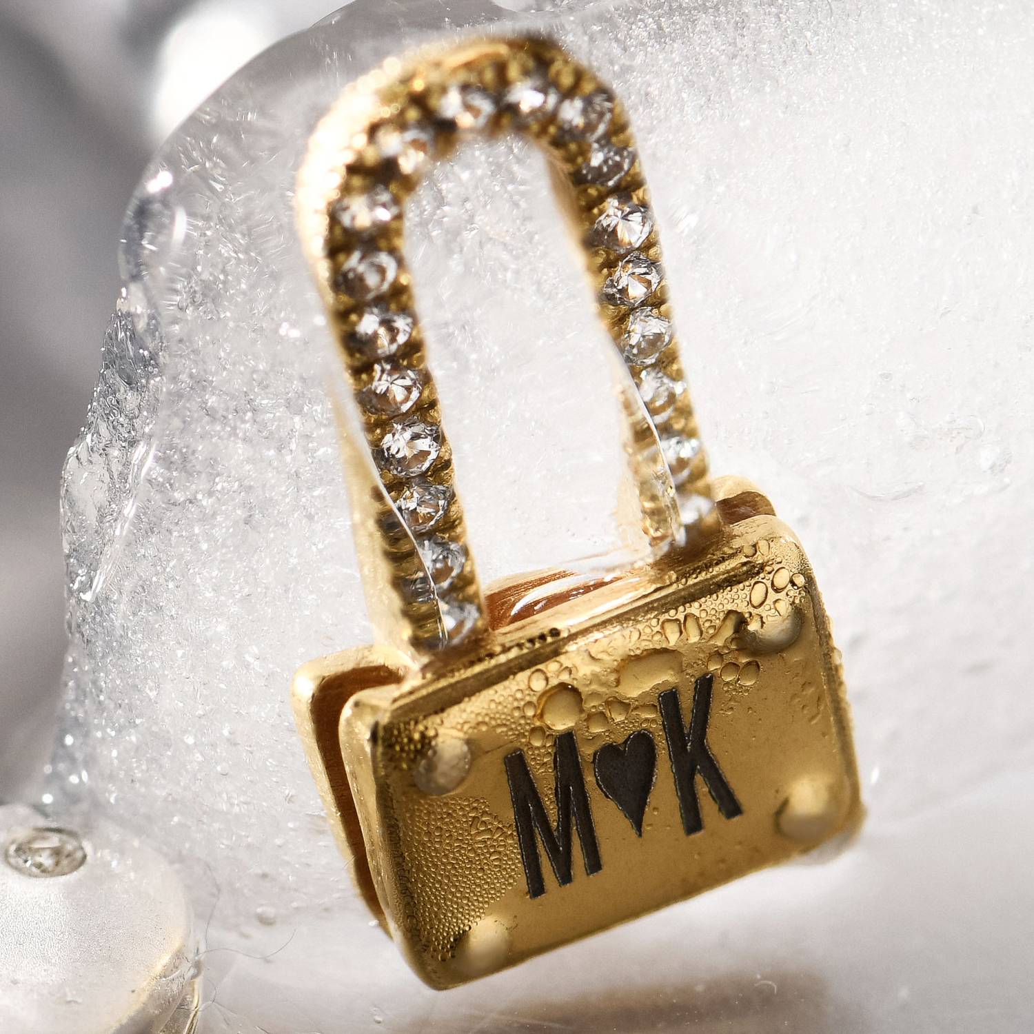 Square Initial Lock Necklace With Diamonds -Gold Vermeil product photo