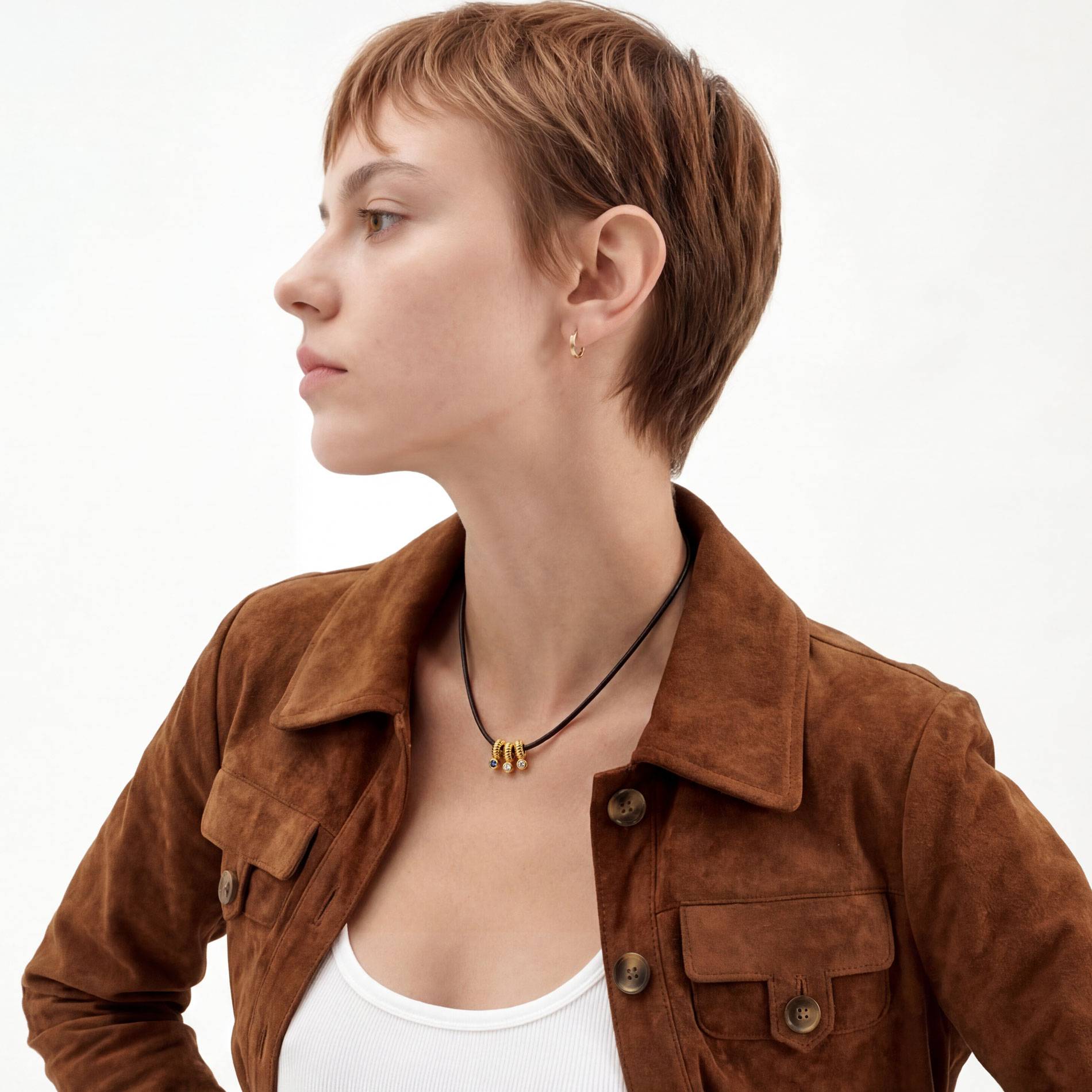 Stacked Birthstone Beads, Leather Cord- Gold-2 product photo