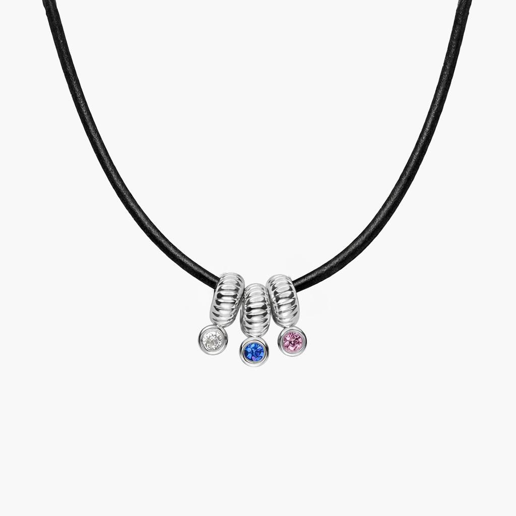 Stacked Birthstone Beads, Leather Cord - Silver-1 product photo