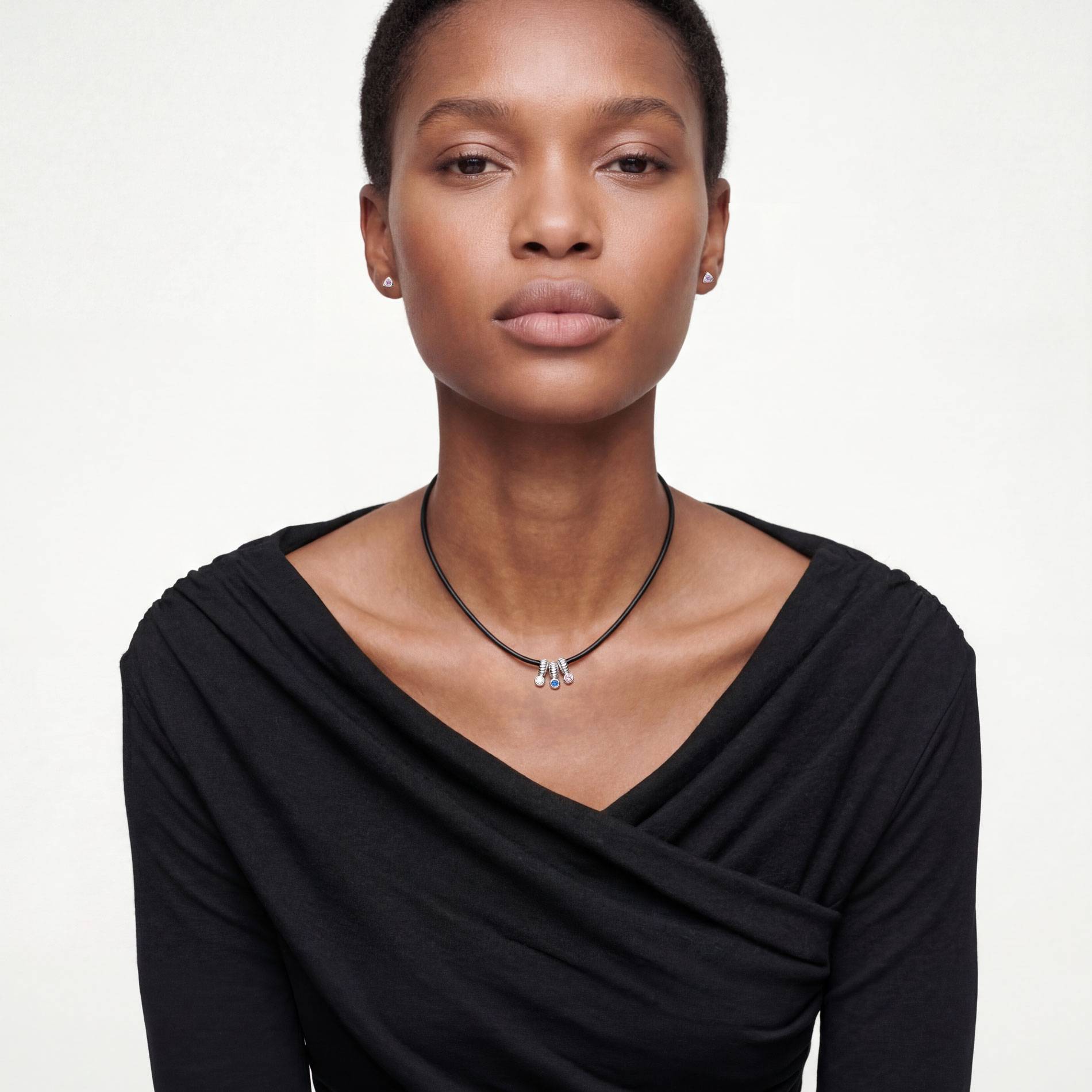 Stacked Birthstone Beads, Leather Cord - Silver-2 product photo