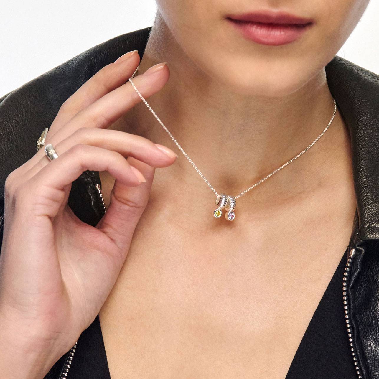 Stacked Birthstone Beads Necklace - Silver-5 product photo