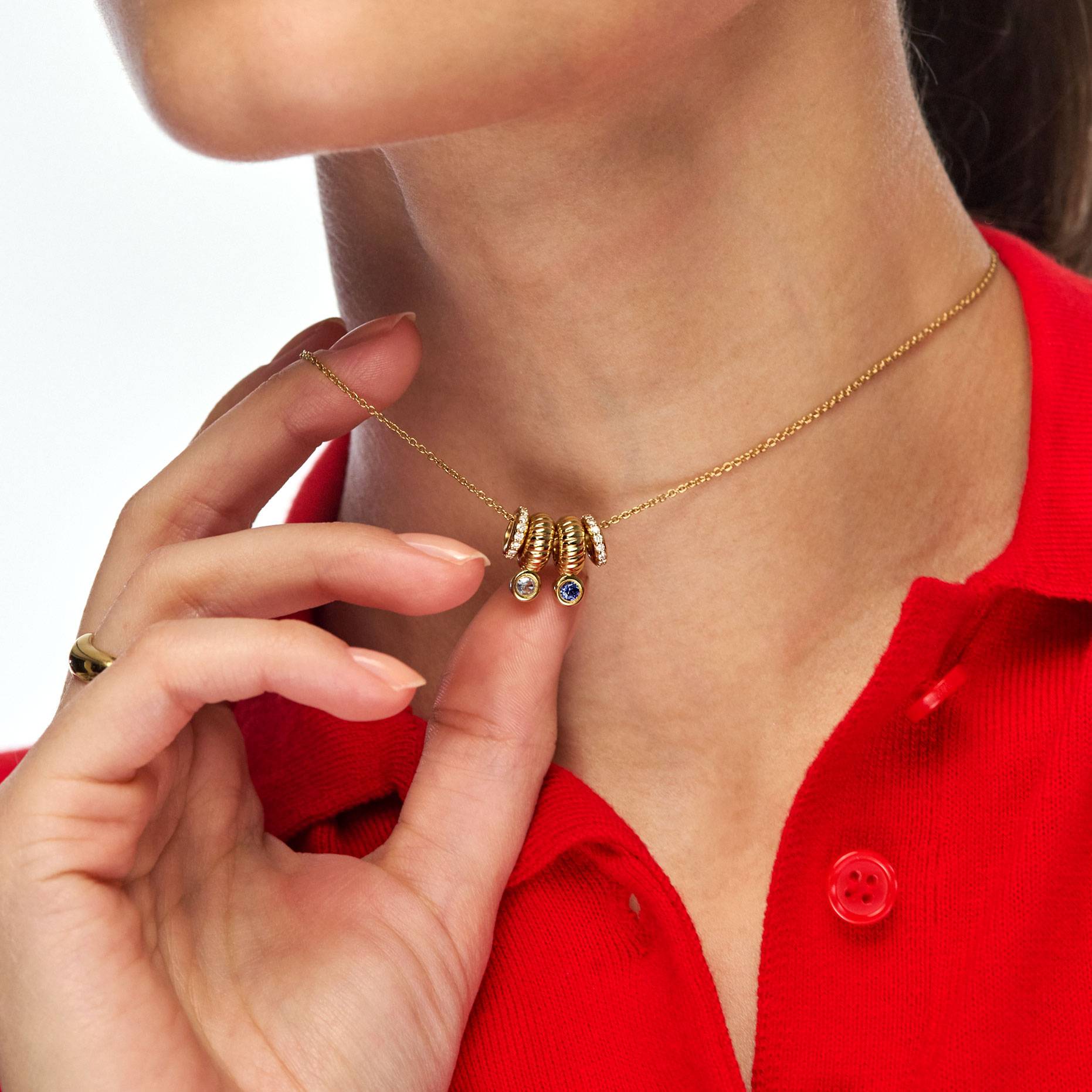 Stacked Birthstone Beads Necklace with sparkling beads- Gold-4 product photo