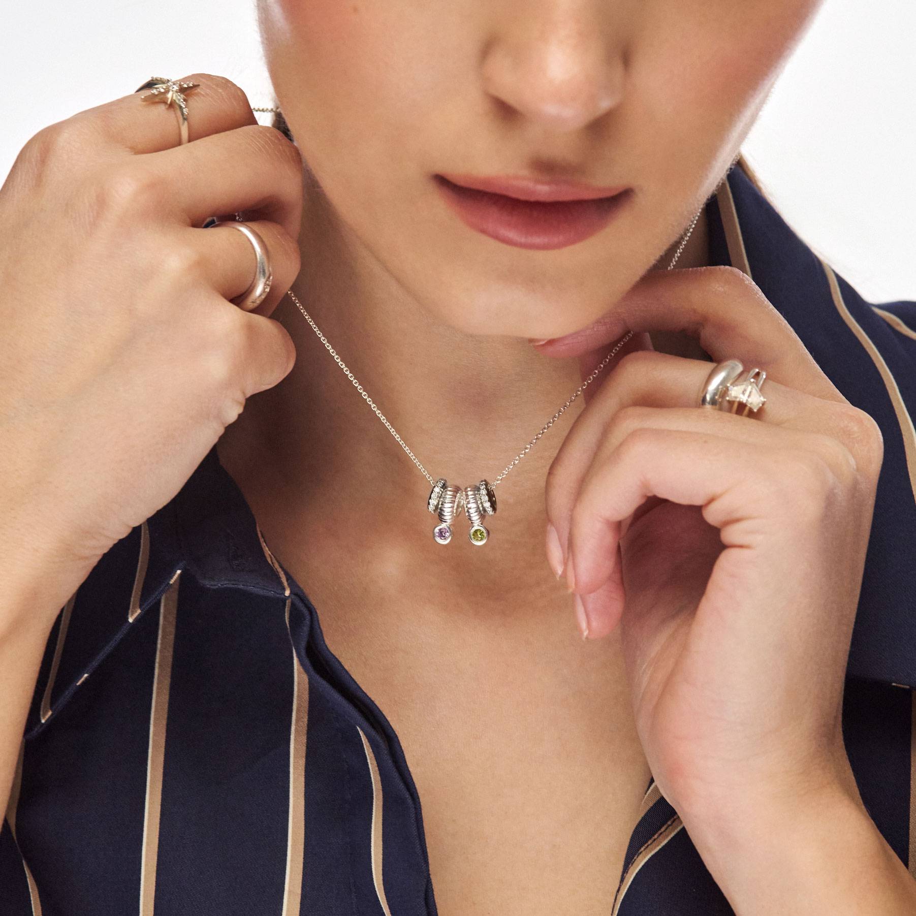 Stacked Birthstone Beads Necklace with sparkling beads - Silver-2 product photo