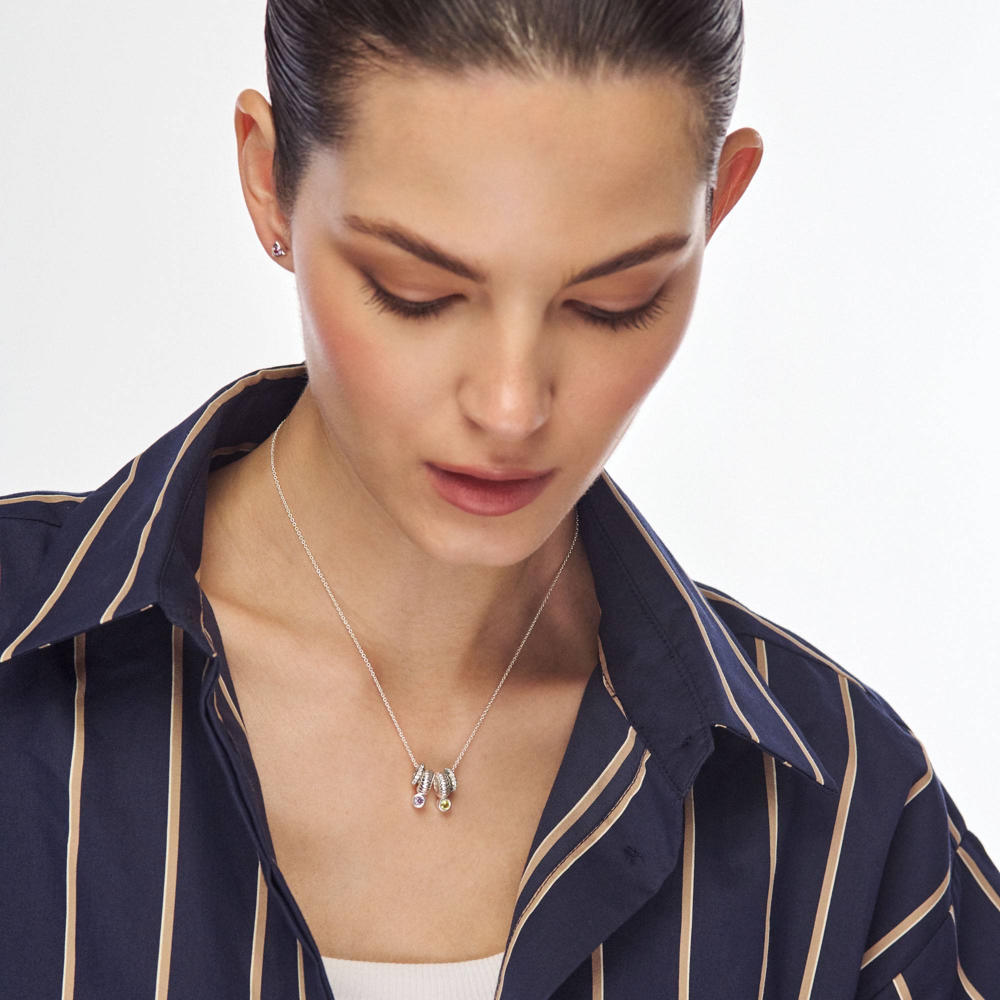 Stacked Birthstone Beads Necklace with sparkling beads - Silver-4 product photo