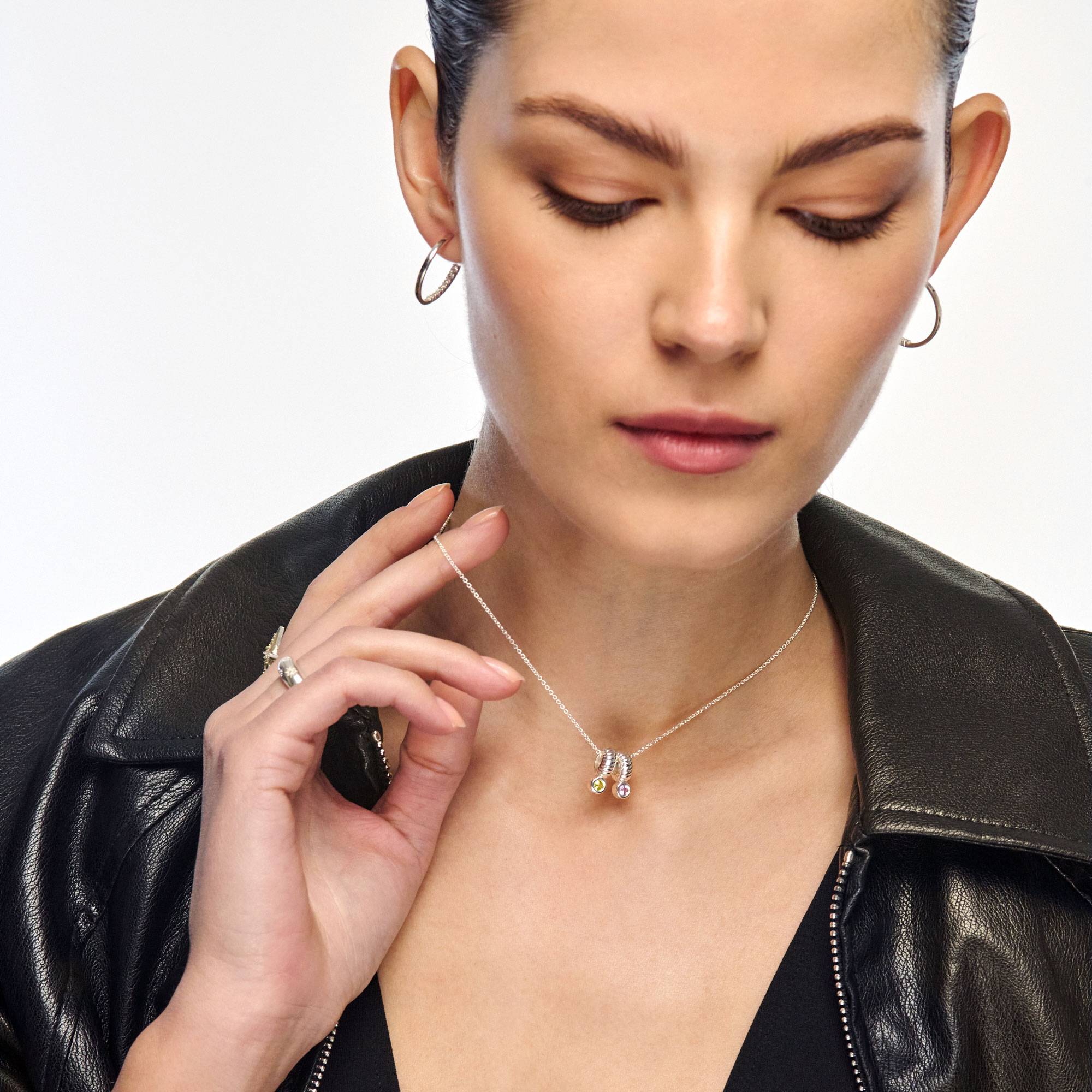 Stacked Birthstone Beads Necklace - Silver-2 product photo