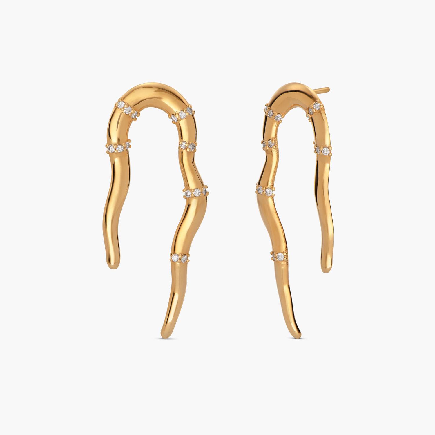 Statement Wave Stud Earrings with Diamonds - Gold Vermeil