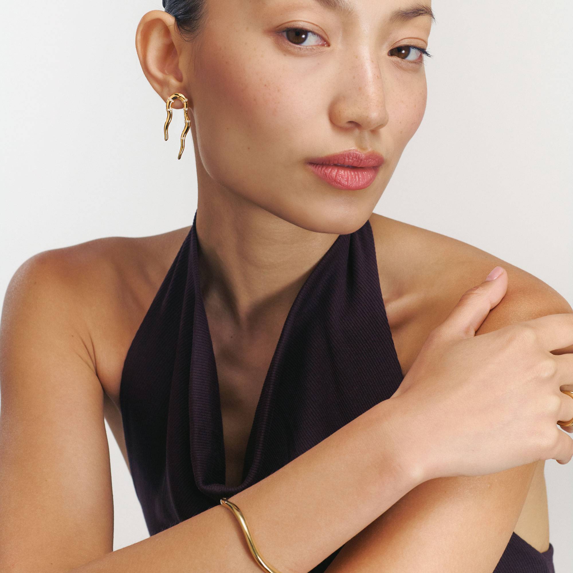 Boucles d’oreilles vague statement avec diamants – Or Vermeil-5 photo du produit
