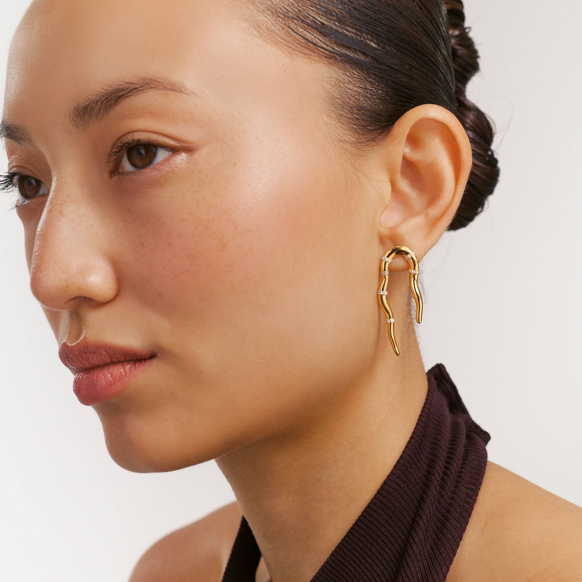 Boucles d’oreilles vague statement avec diamants – Or Vermeil-2 photo du produit