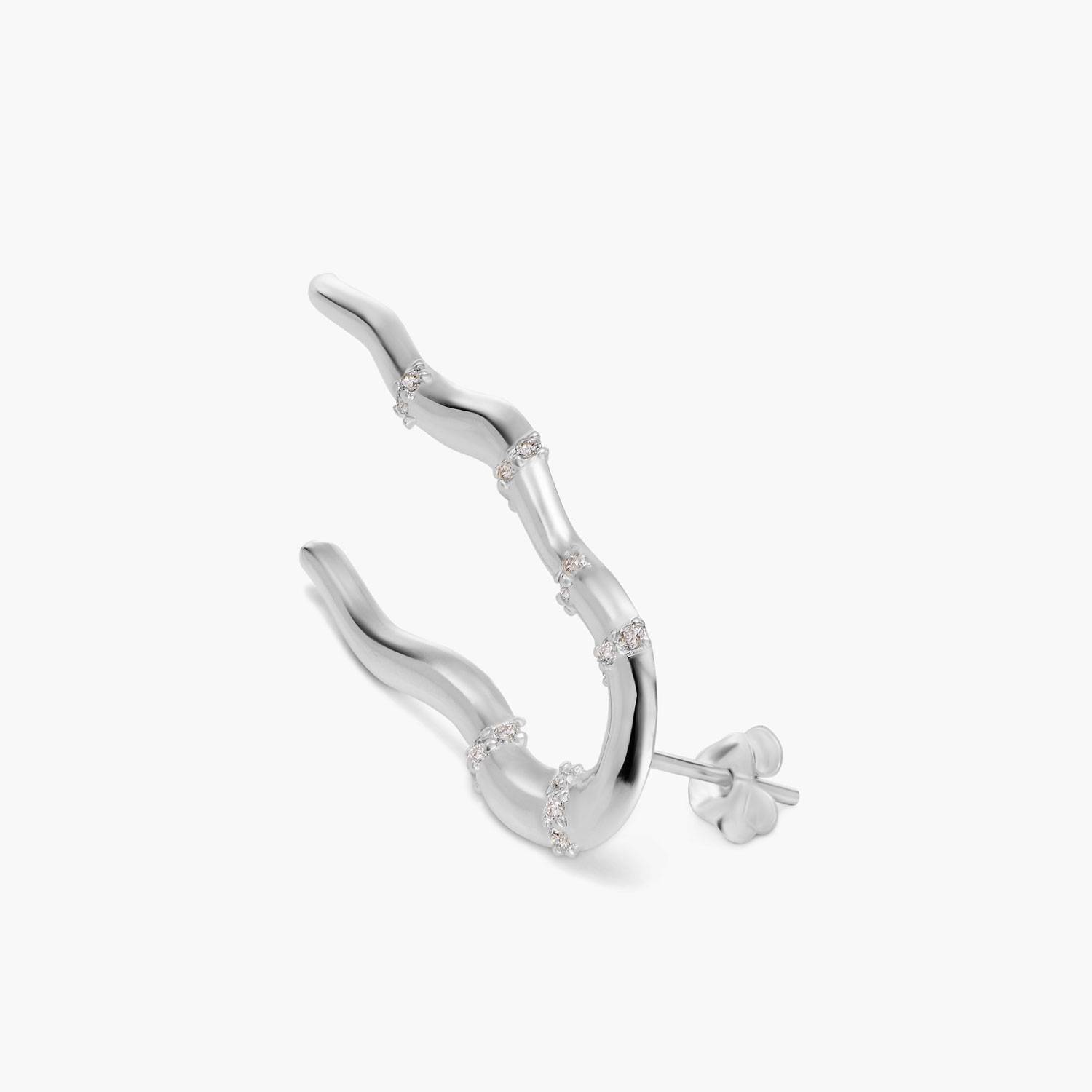 Boucles d’oreilles vague statement avec diamants – Argent-2 photo du produit