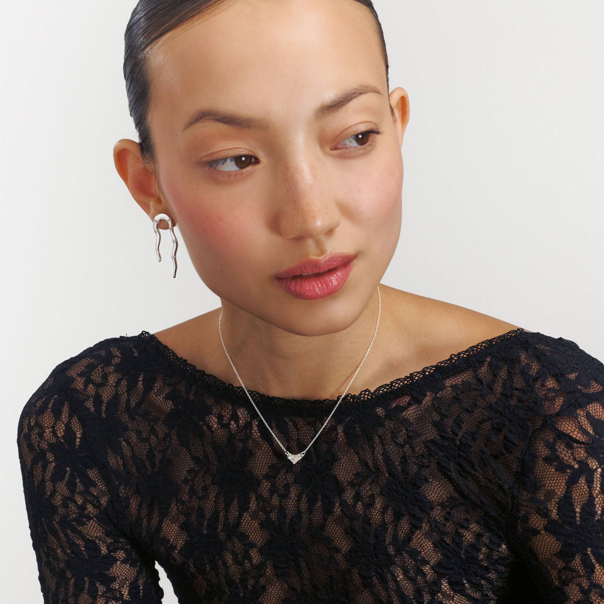 Boucles d’oreilles vague statement avec diamants – Argent-3 photo du produit