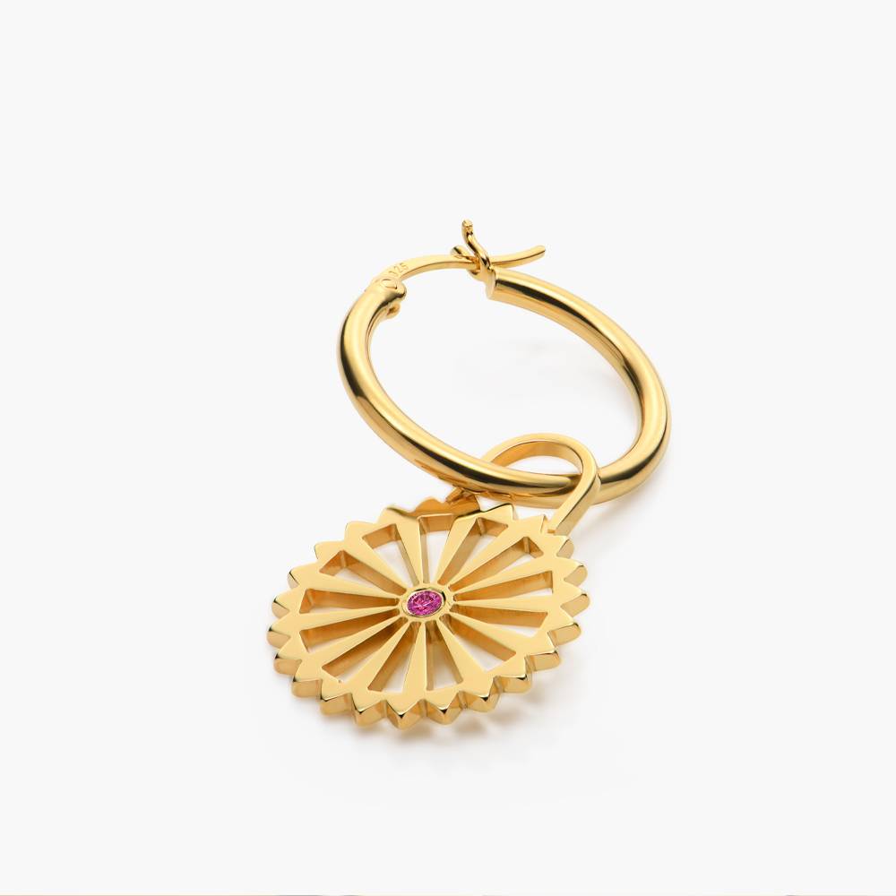 Sun Compass Hoop Earrings with Cubic Zirconia  - Gold Vermeil