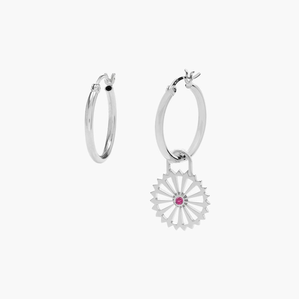 Sun Compass Hoop Earrings with Cubic Zirconia  - Silver