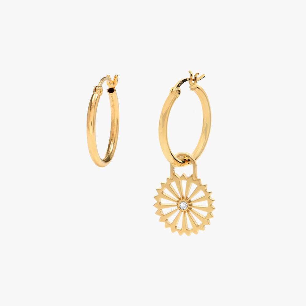 Sun Compass Hoop Earrings with Diamonds  - Gold Vermeil-2 product photo
