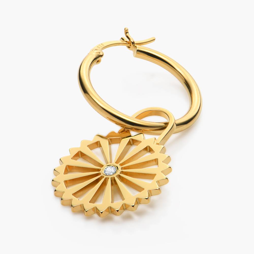 Sun Compass Hoop Earrings with Diamonds  - Gold Vermeil-3 product photo