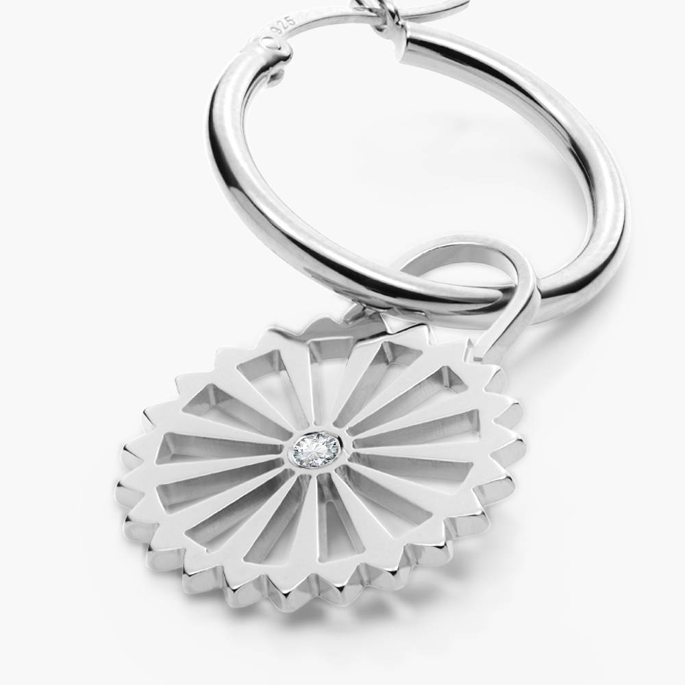 Sun Compass Hoop Earrings with Diamond  - Silver-2 product photo