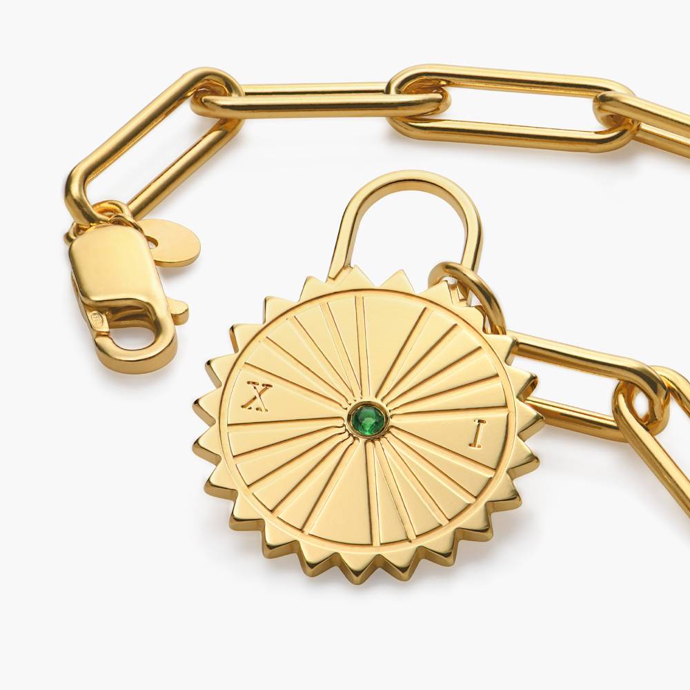 Sun Compass Initials Bracelet with Cubic Zirconia  - Gold Vermeil-6 product photo