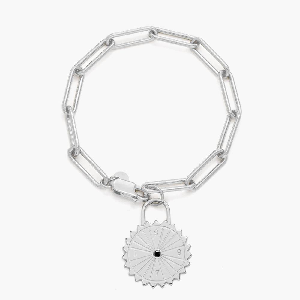 Sun Compass Initials Bracelet with Cubic Zirconia  - Silver-1 product photo