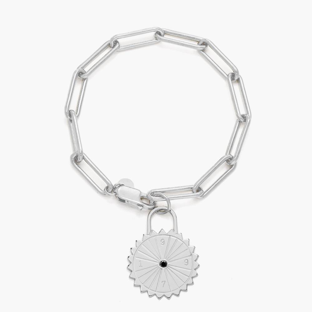 Sun Compass Initials Bracelet with Cubic Zirconia  - Silver-2 product photo